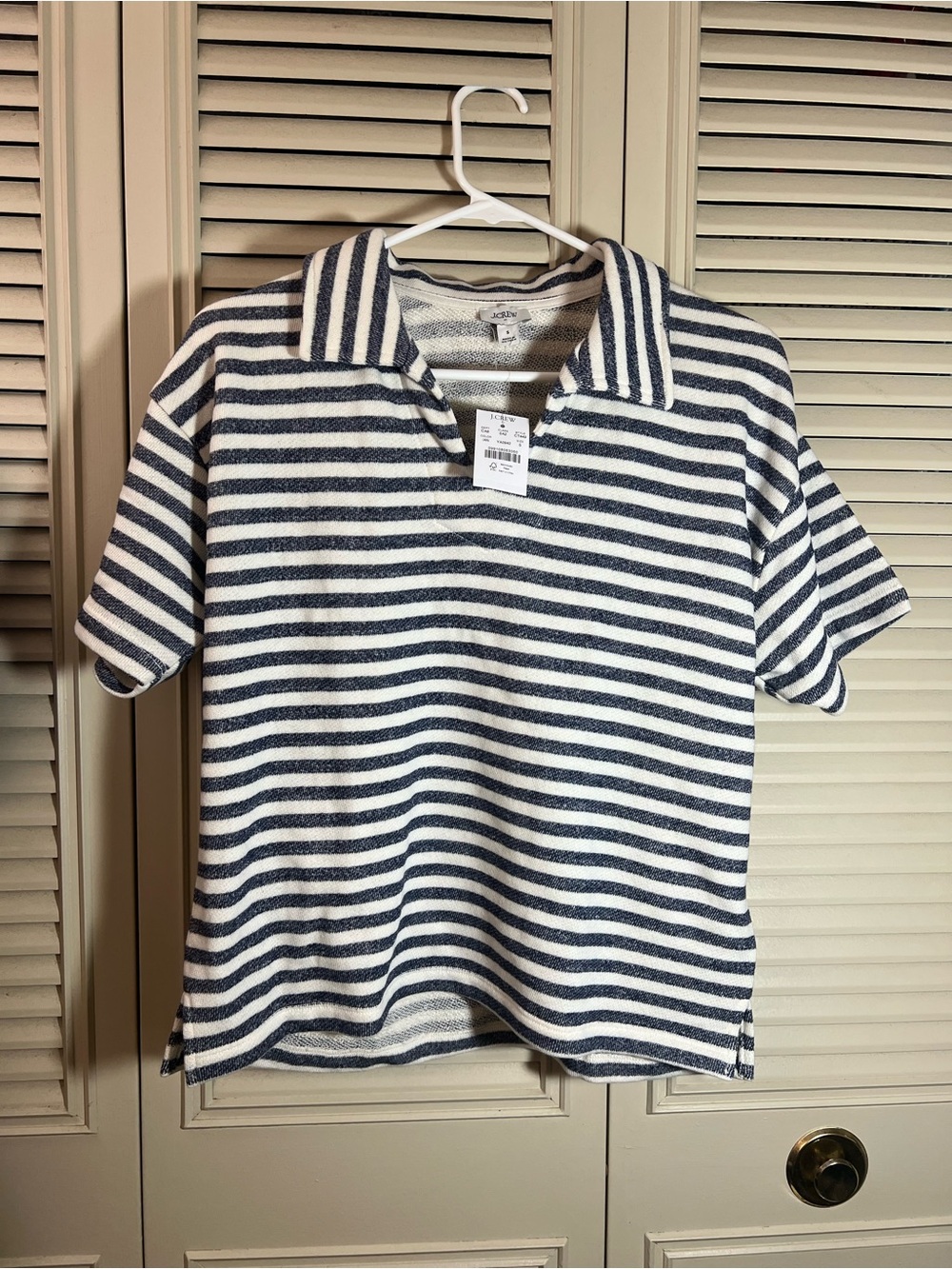 Striped short-sleeve terry polo sweatshirt